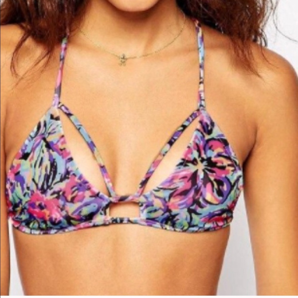 New sexy caged top pink strappy floral abstract